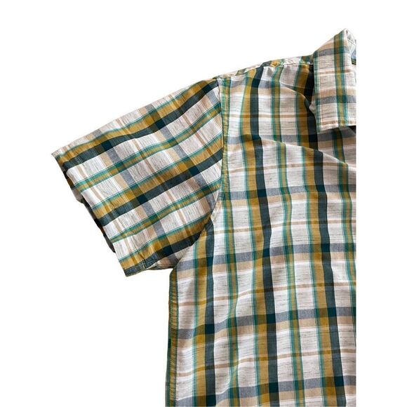 prAna Mens plaid button down collar shirt size large yellow green tan - Picture 6 of 10